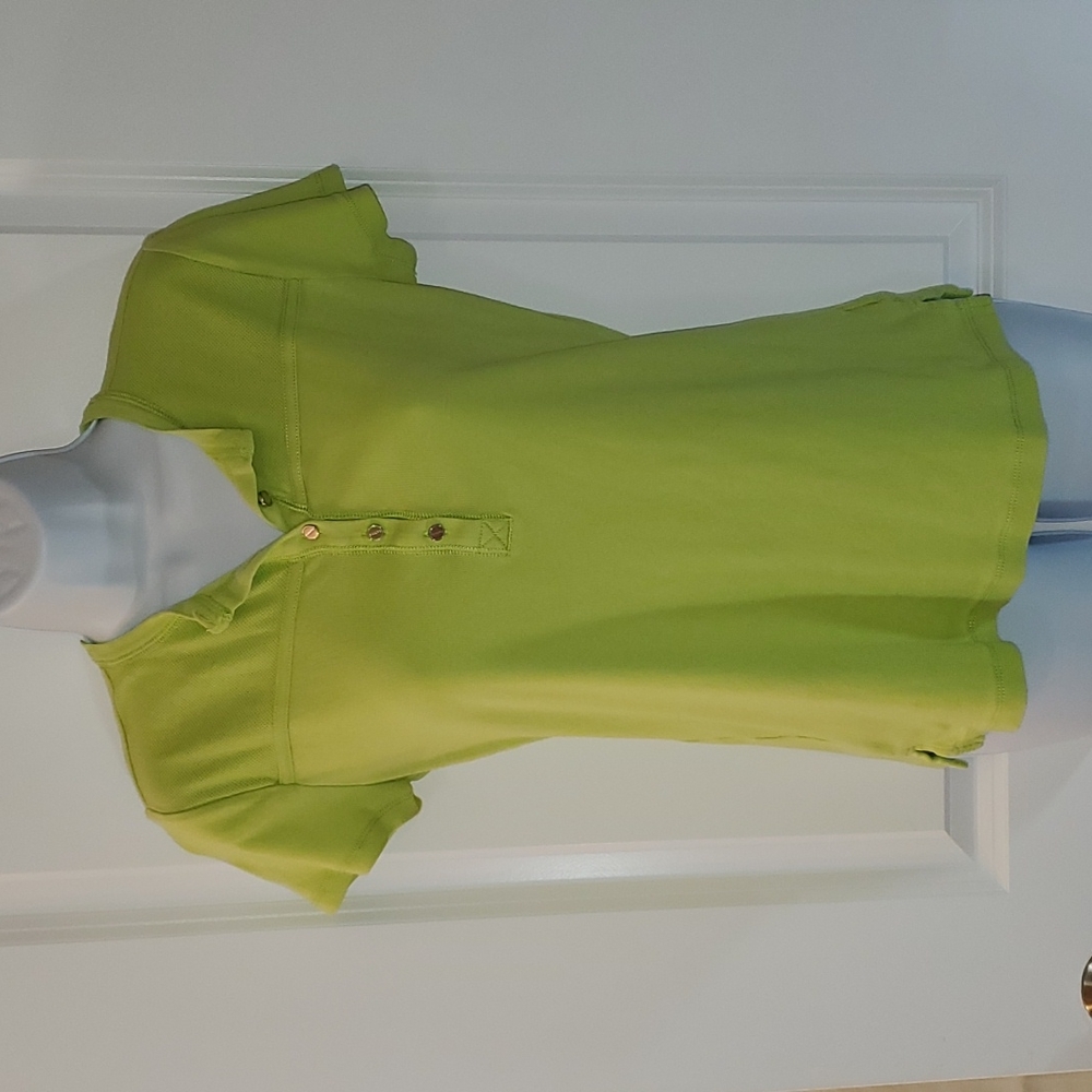 CHAPS SHORT SLEEVE BRIGHT YELLOW GREEN POLO WITH MESH AND SILVER BUTTONS